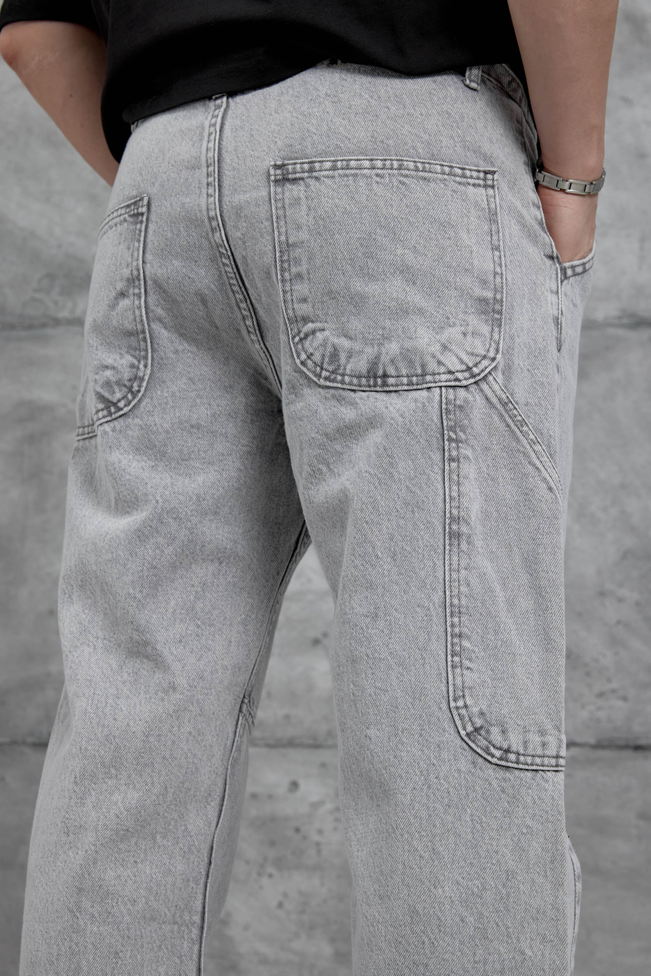 Açık Gri Mb Cep Detaylı  Baggy Jean