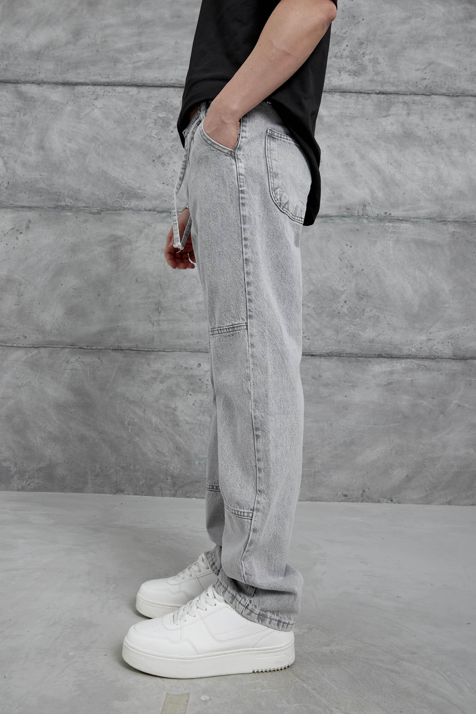 Açık Gri Mb Cep Detaylı  Baggy Jean