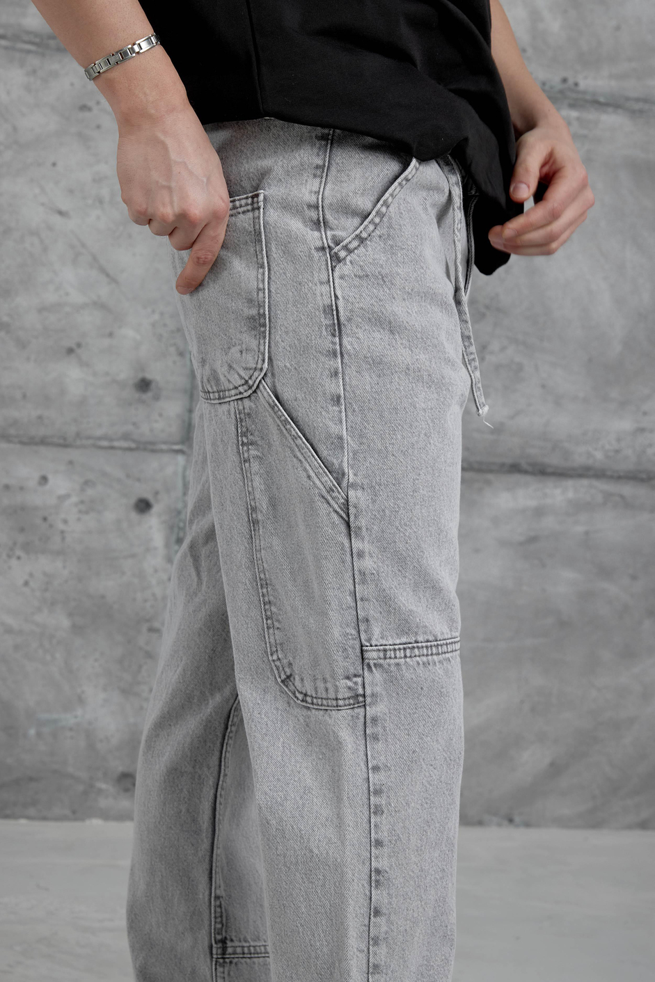 Açık Gri Mb Cep Detaylı  Baggy Jean