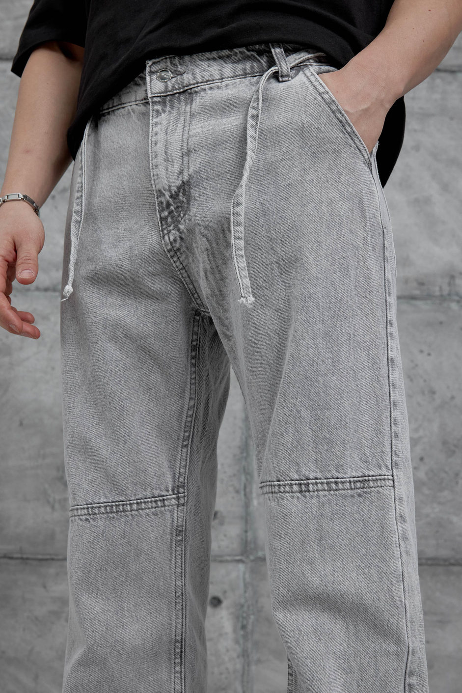 Açık Gri Mb Cep Detaylı  Baggy Jean