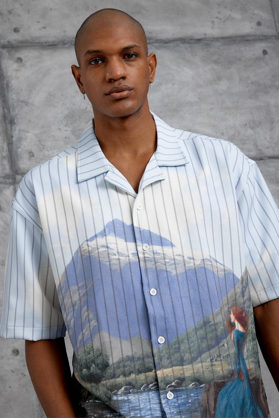 Açık Mavi DIGITAL BASKI OVERSIZE GÖMLEK