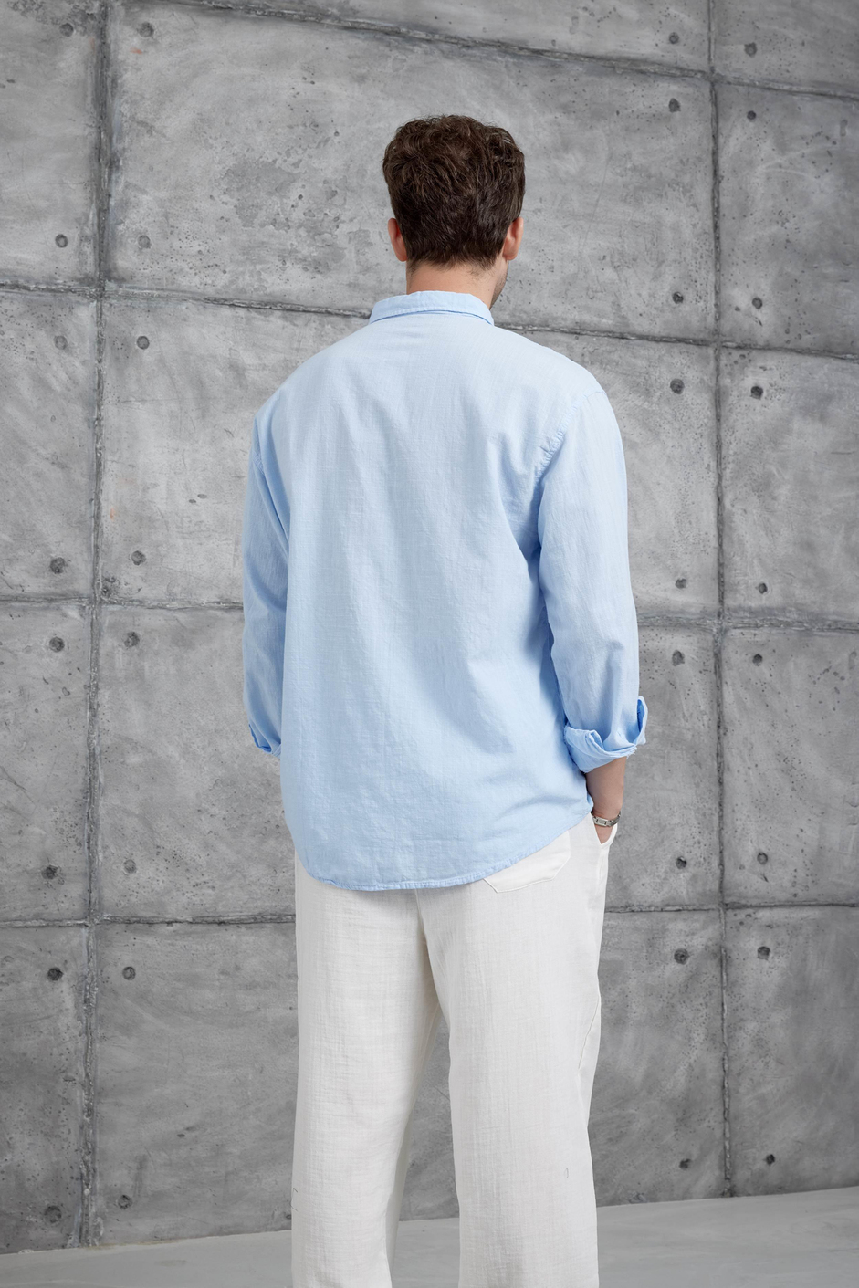 Açık Mavi Gst Keten Oversize Gömlek