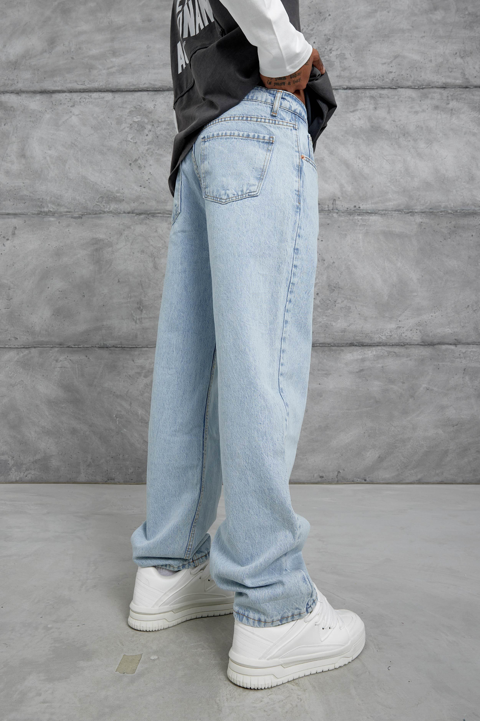 Açık Mavi Mb Baggy Kalıp Taşlamalı Jean