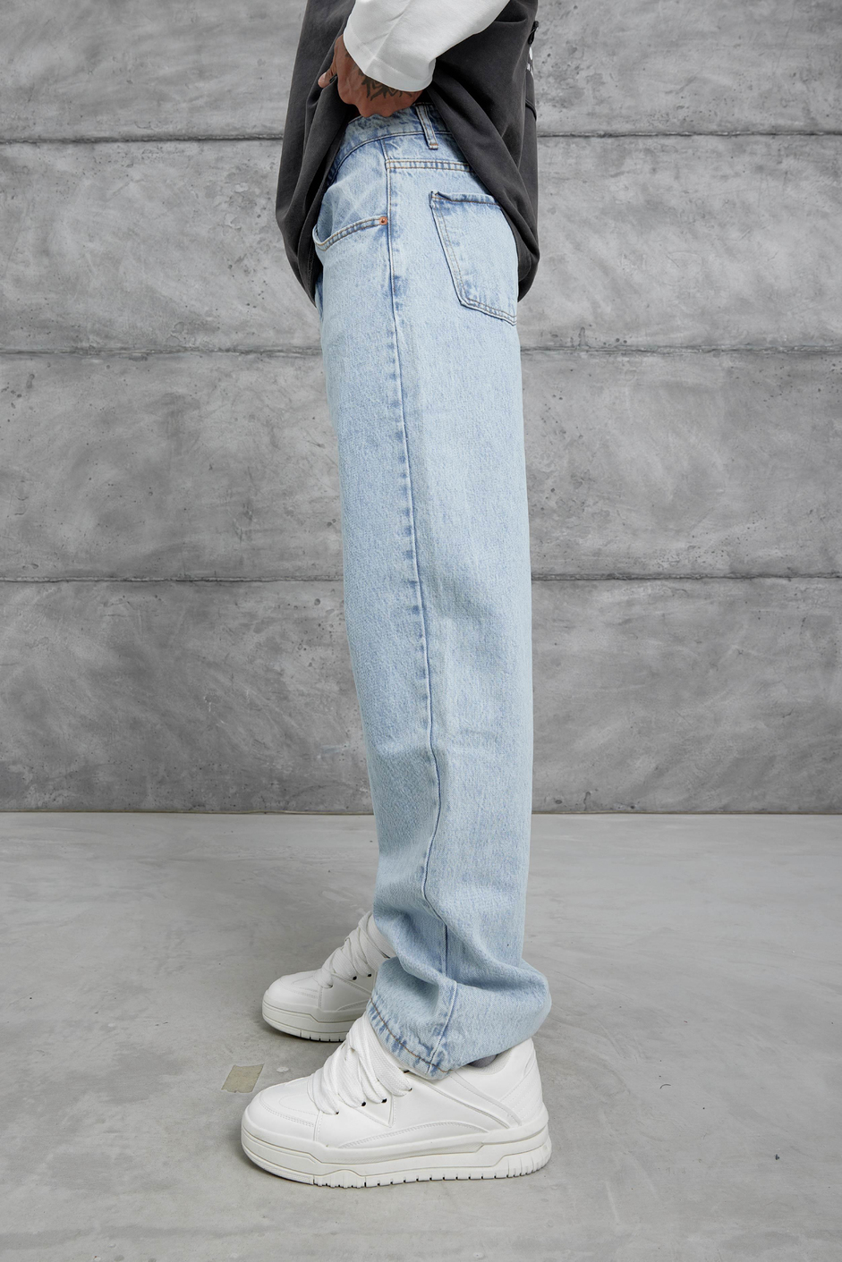 Açık Mavi Mb Baggy Kalıp Taşlamalı Jean