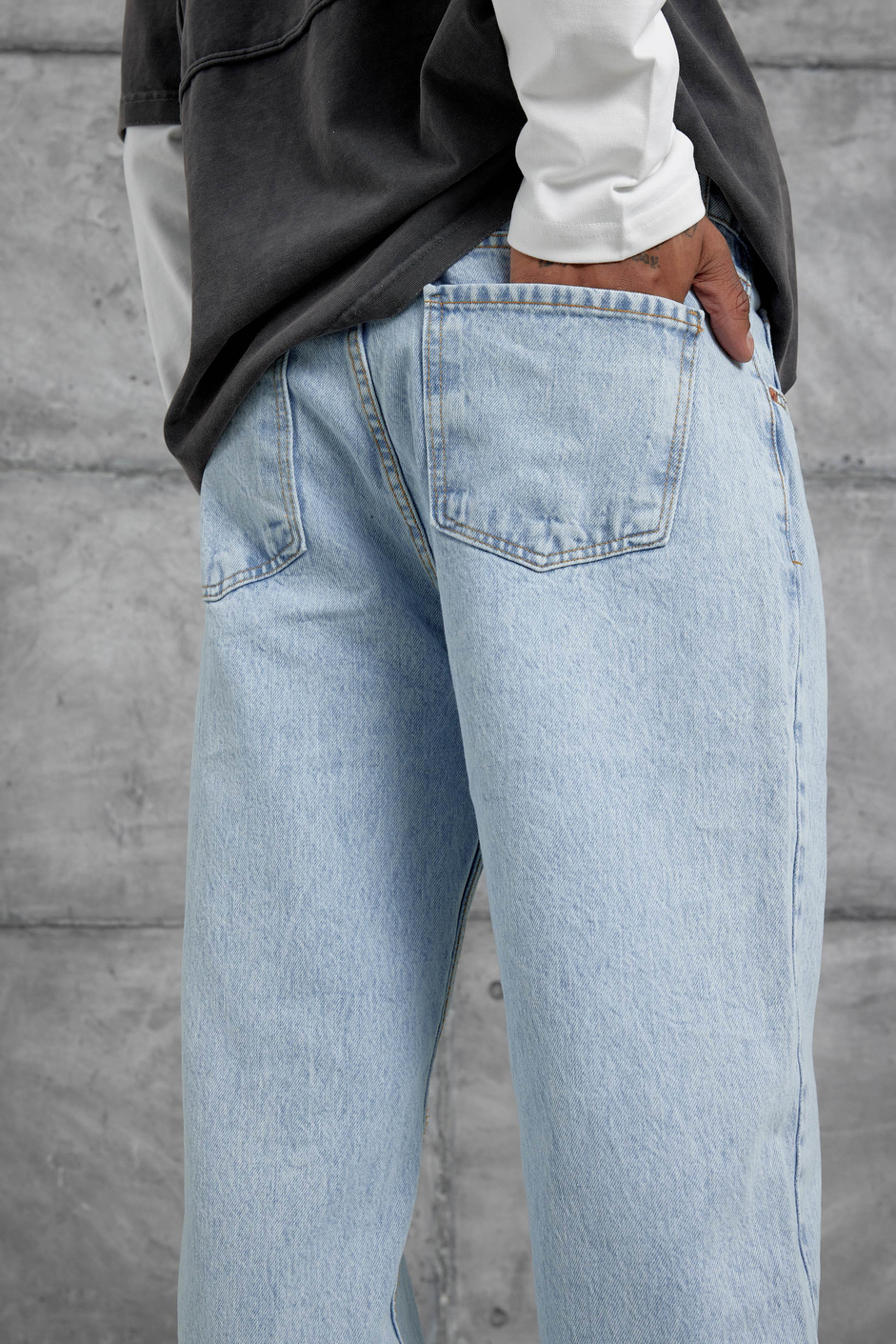 Açık Mavi Mb Baggy Kalıp Taşlamalı Jean