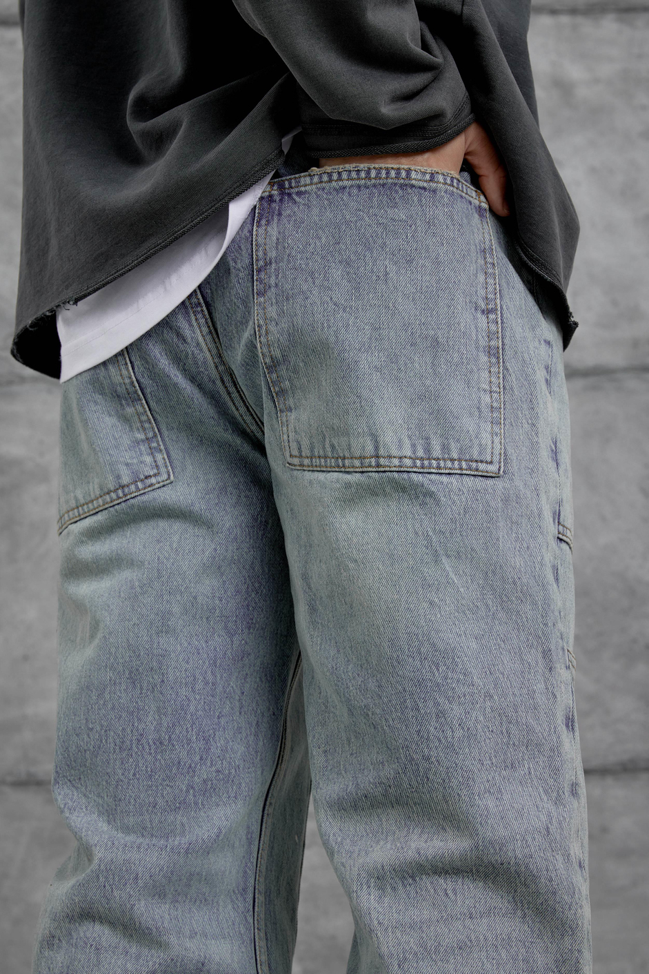 Açık Mavi Mmx Cep Detaylı Taşlamalı Baggy Jean