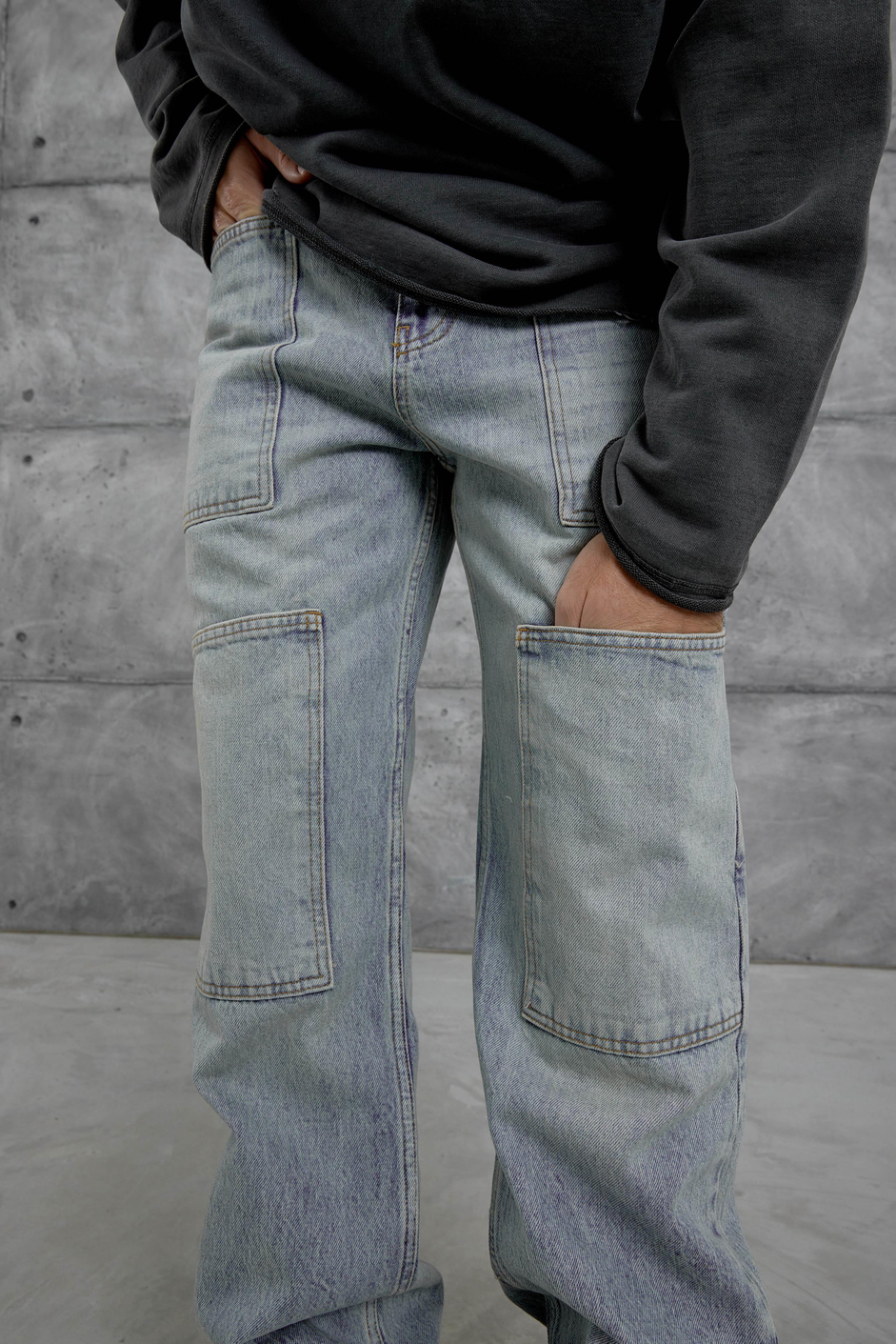 Açık Mavi Mmx Cep Detaylı Taşlamalı Baggy Jean