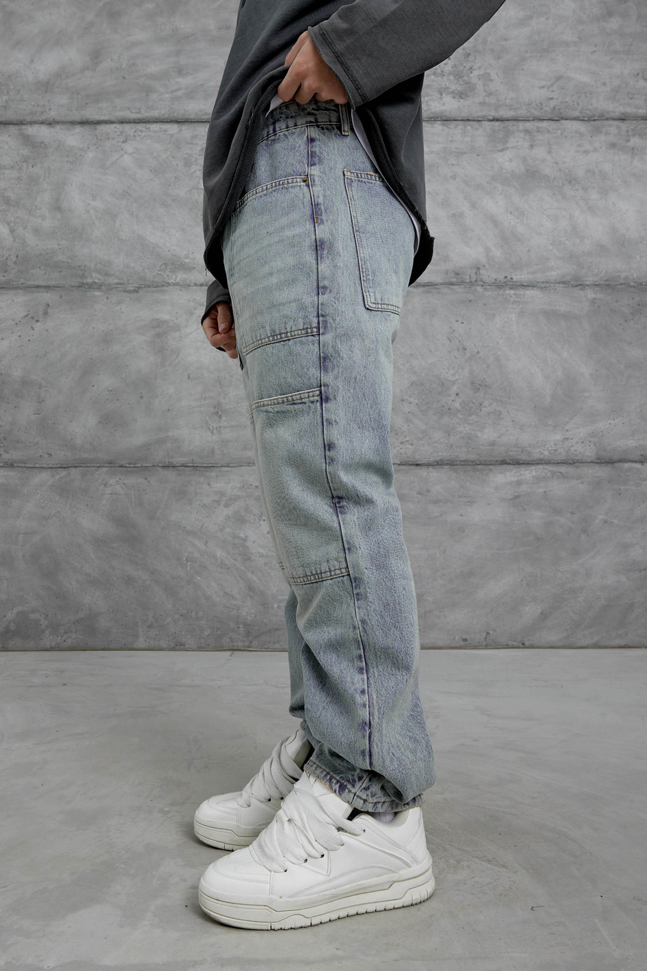 Açık Mavi Mmx Cep Detaylı Taşlamalı Baggy Jean