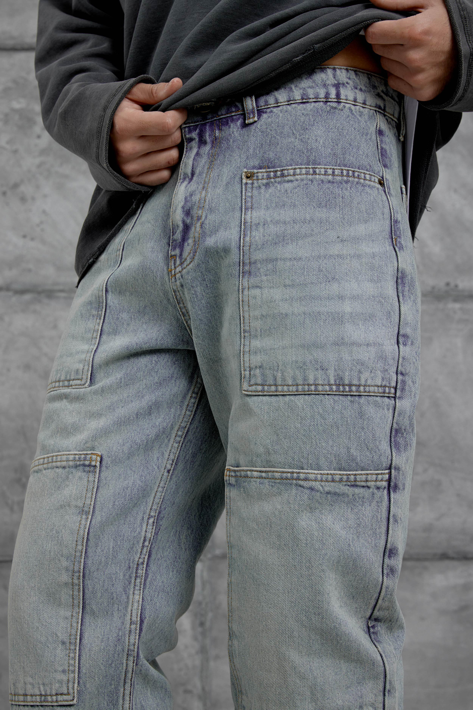 Açık Mavi Mmx Cep Detaylı Taşlamalı Baggy Jean