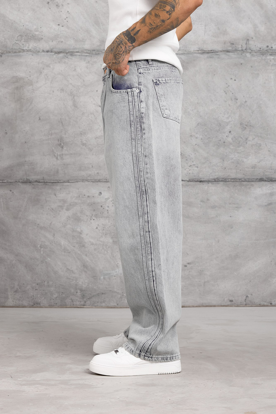 Açık Mavi YANI ŞERİTLİ BAGGY JEAN