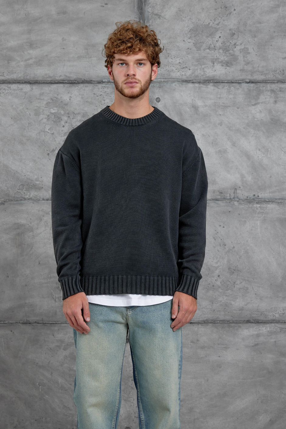 Antrasit 251 Oversize Yıkamalı Örme Triko