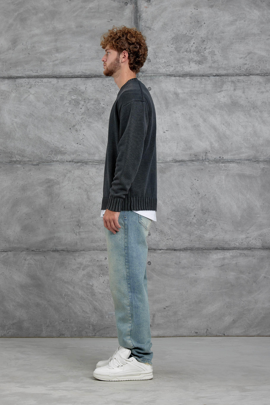 Antrasit 251 Oversize Yıkamalı Örme Triko