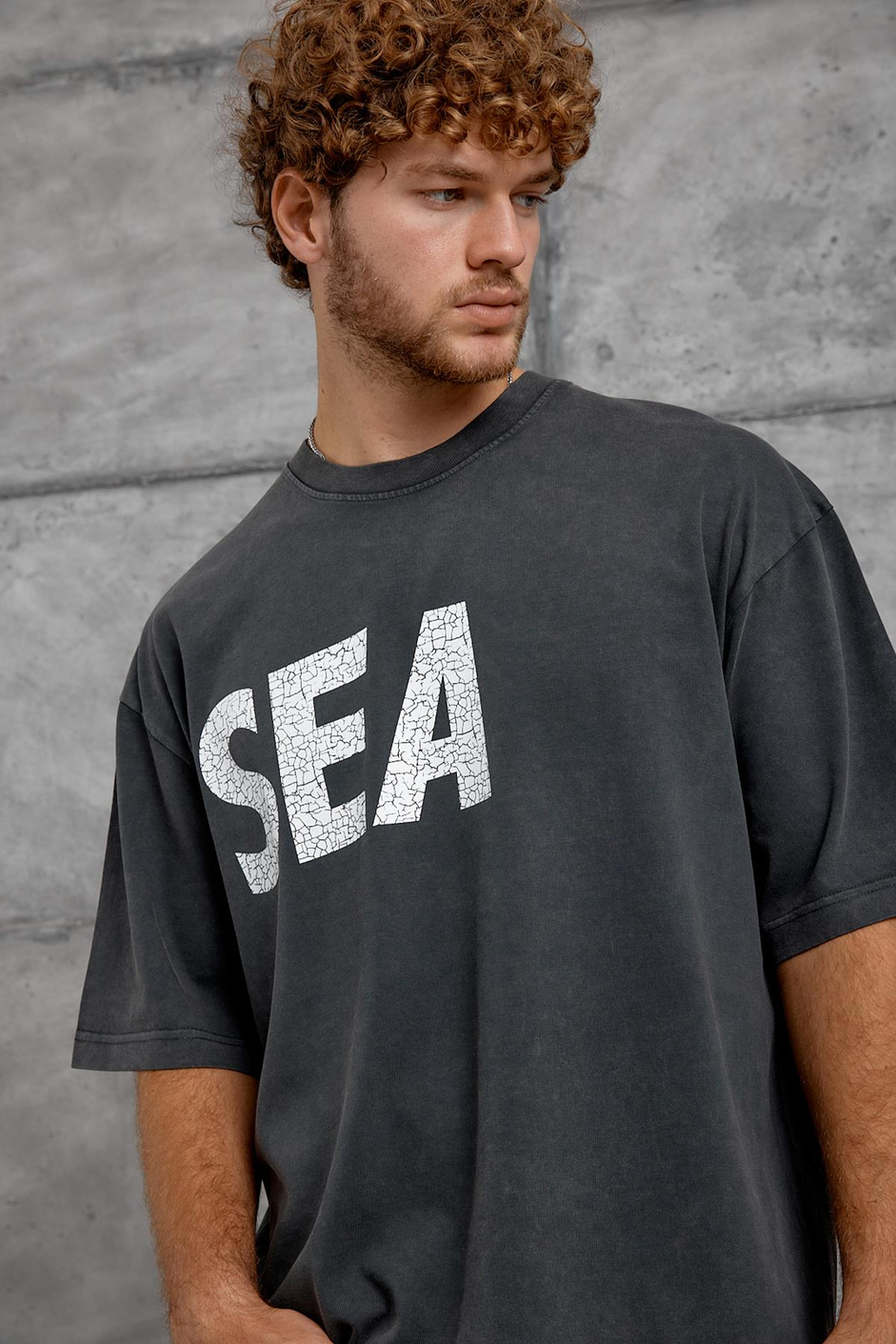 Antrasit SEA BASKI YIKAMALI OVERSIZE TSHIRT