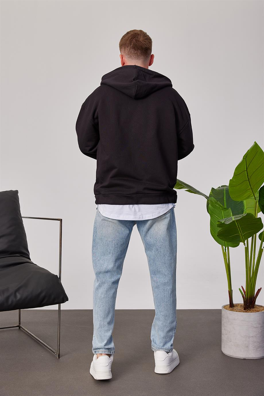 Audicity Yazılı Fermuarlı Kapüşonlu Siyah Sweatshirt