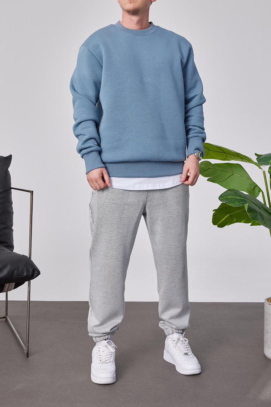 Basic Açık Mavi Şardonlu Sweatshirt