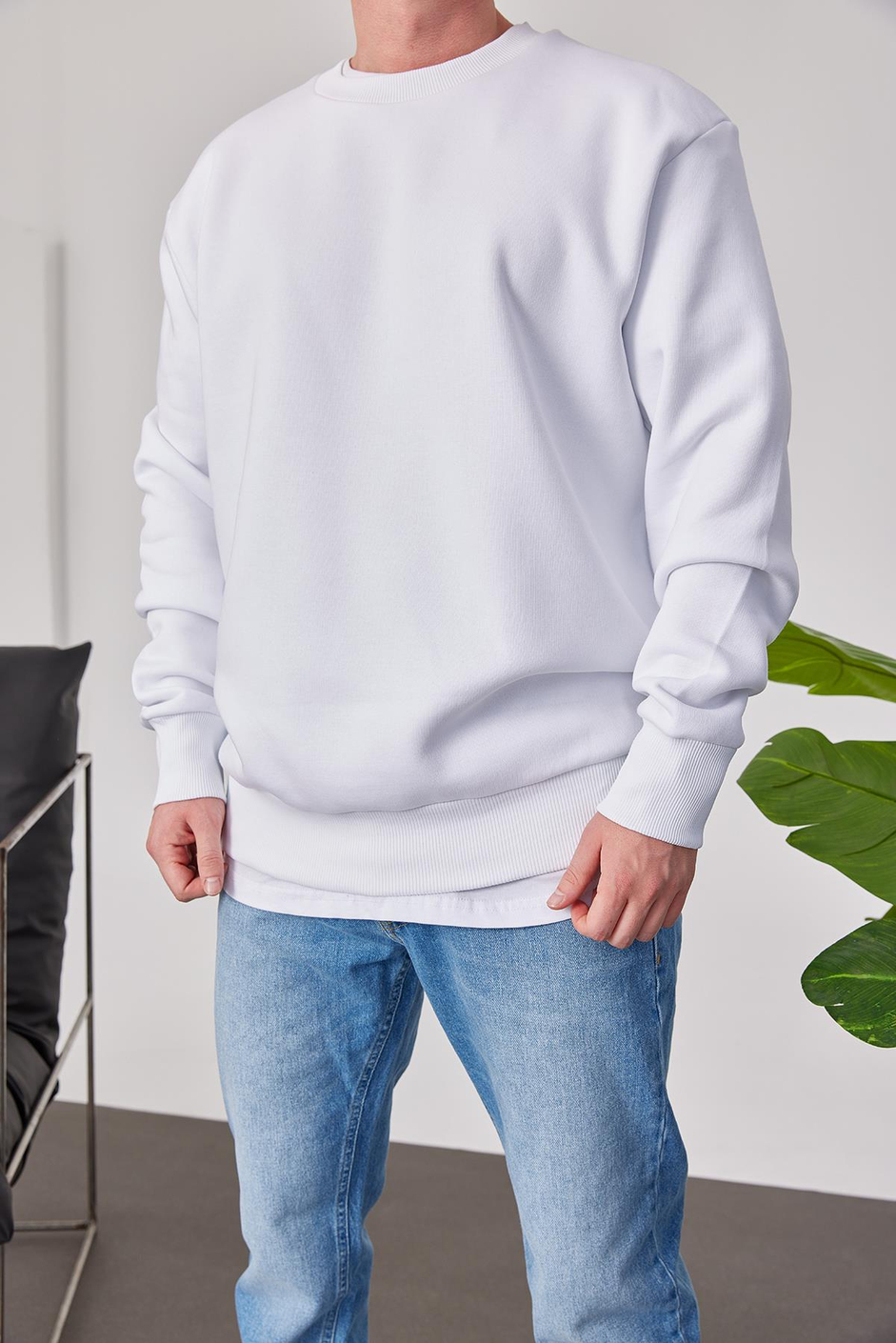 Basic Beyaz Şardonlu Sweatshirt