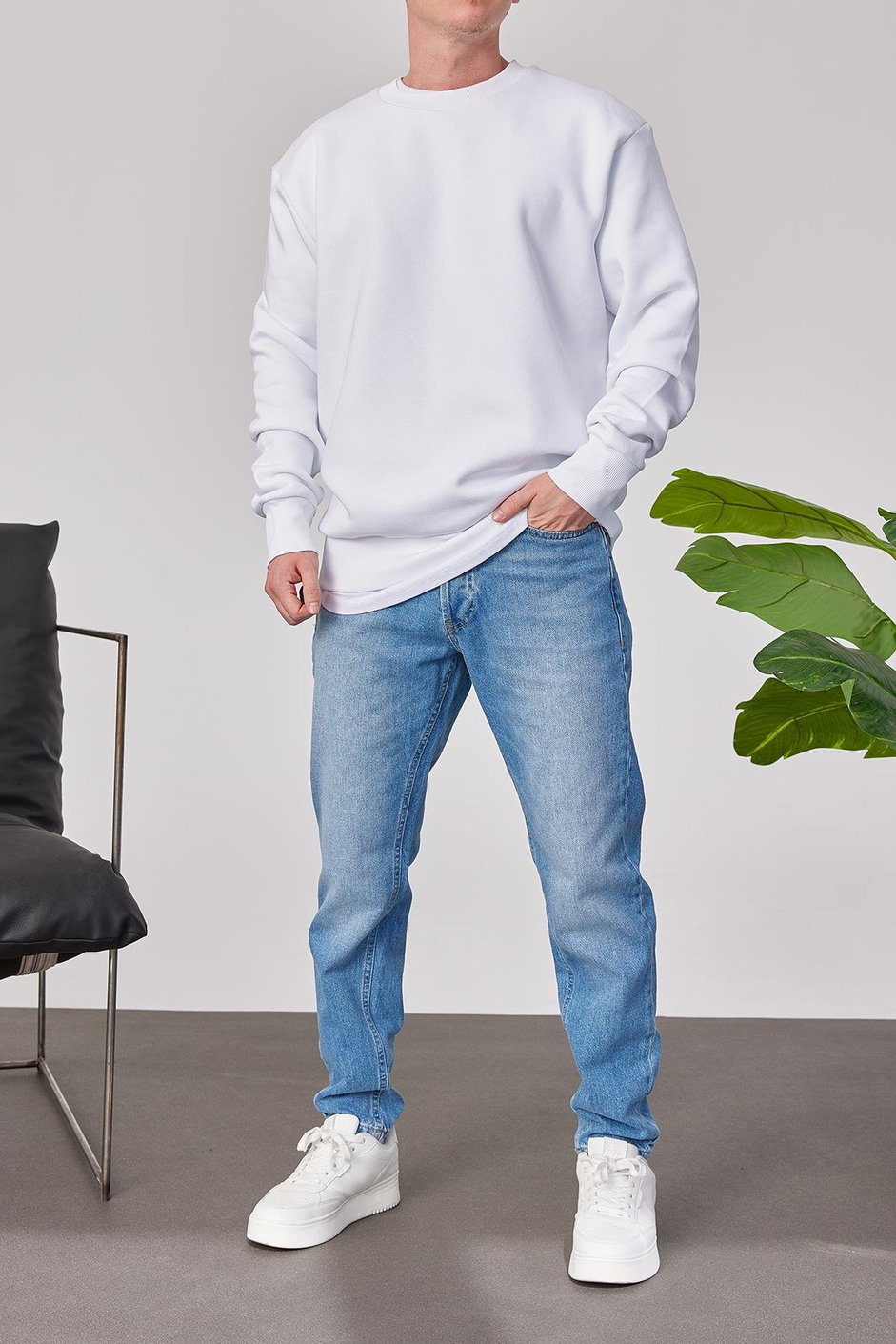 Basic Beyaz Şardonlu Sweatshirt