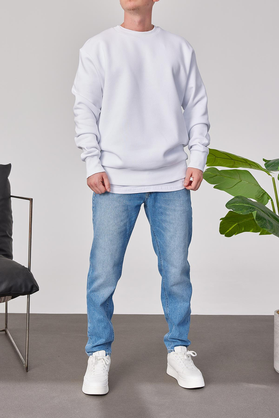 Basic Beyaz Şardonlu Sweatshirt
