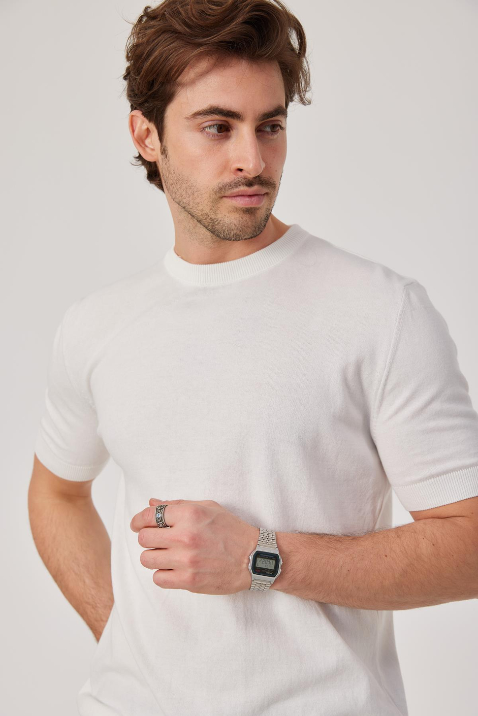 Basic Beyaz Triko Kumaş Tshirt