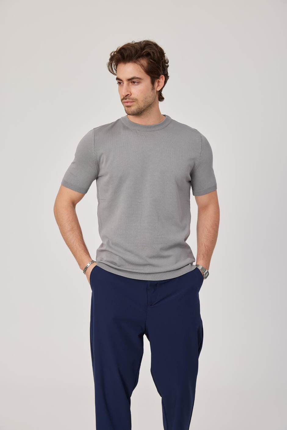 Basic Gri Triko Kumaş Tshirt