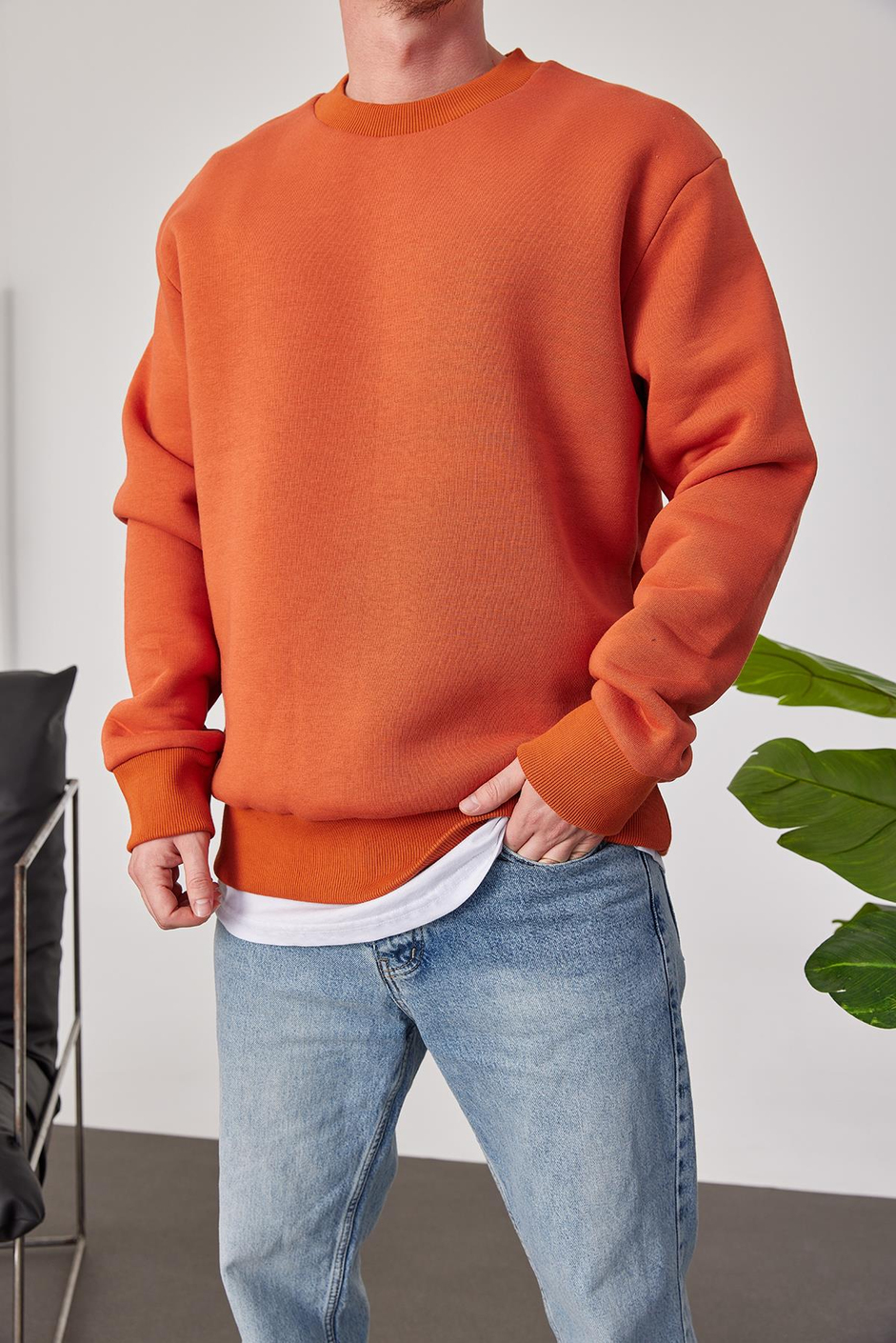 Basic Kiremit Şardonlu Sweatshirt