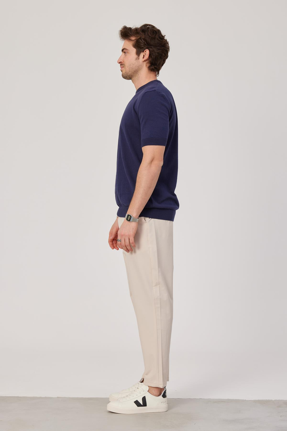 Basic Lacivert Triko Kumaş Tshirt