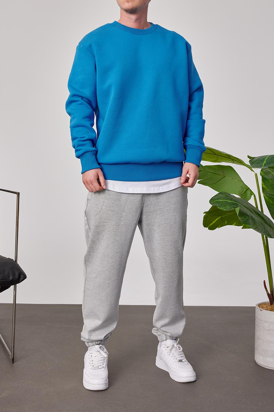 Basic Mavi Şardonlu Sweatshirt