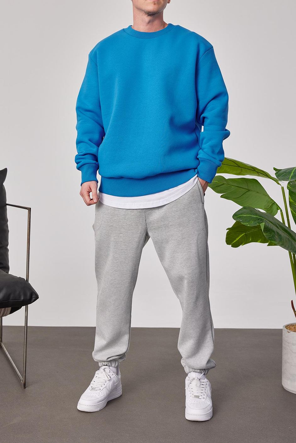 Basic Mavi Şardonlu Sweatshirt