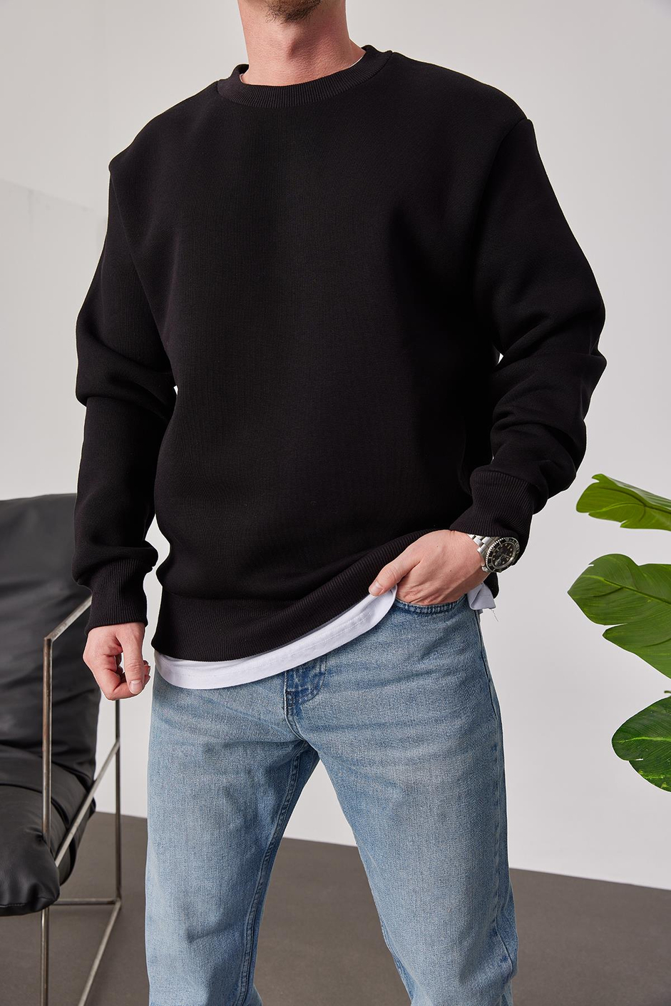 Basic Siyah Şardonlu Sweatshirt