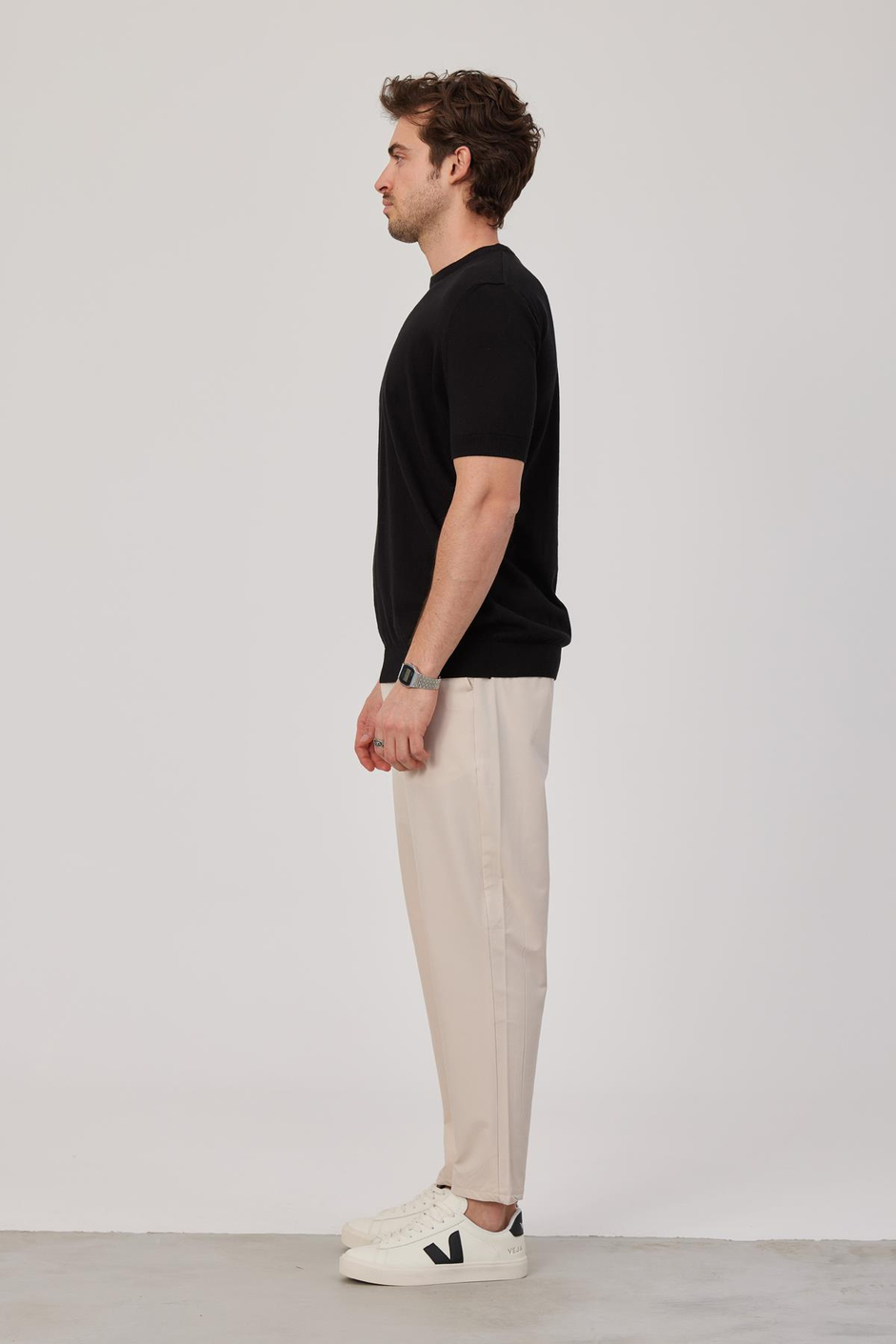 Basic Siyah Triko Kumaş Tshirt