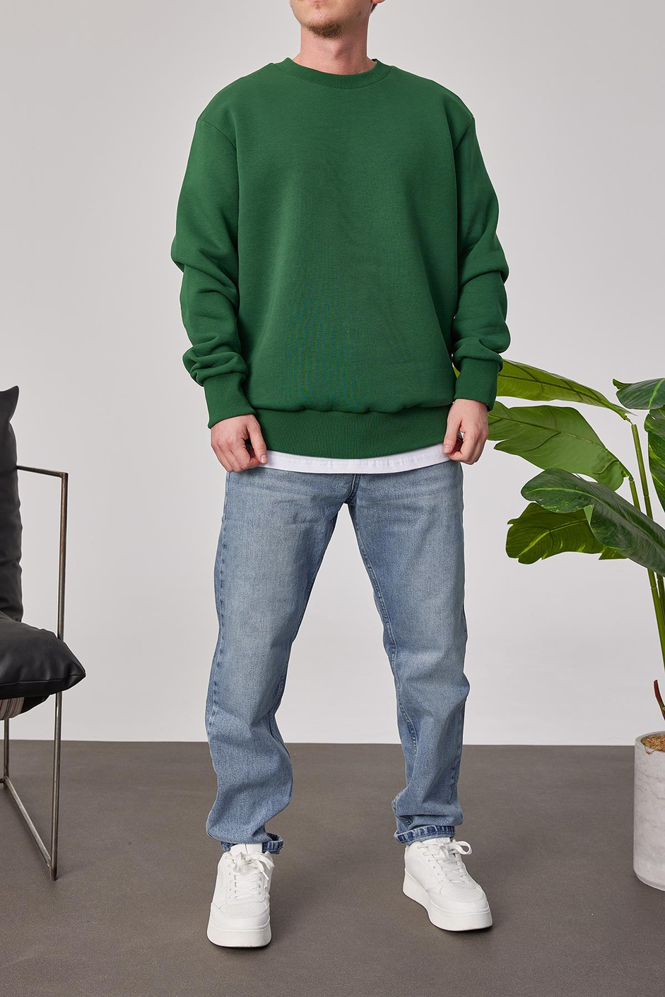 Basic Yeşil Şardonlu Sweatshirt