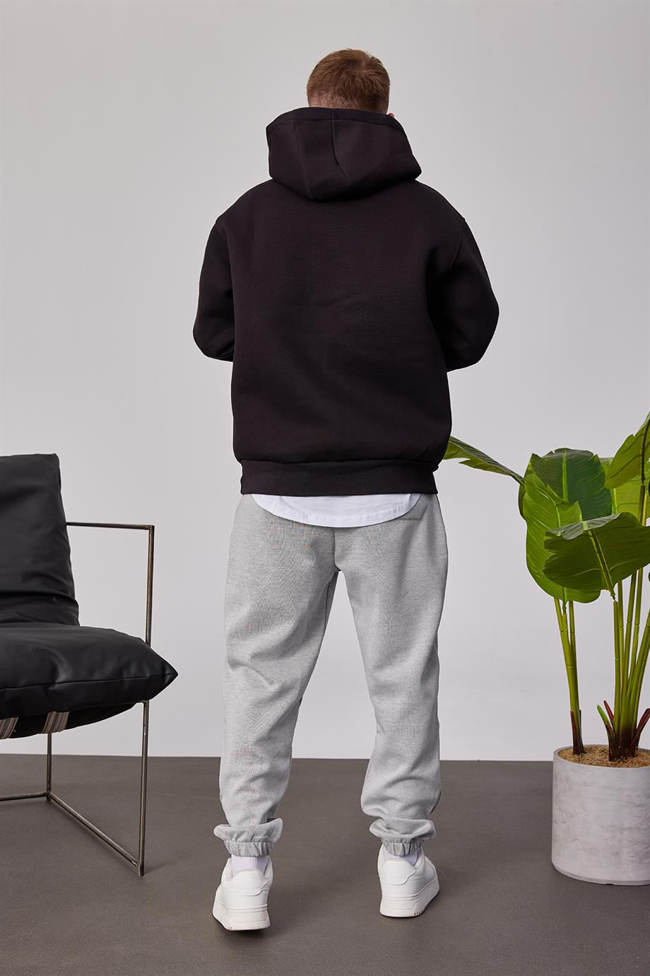 Basket Potası Baskılı Siyah Kapüşonlu Sweatshirt