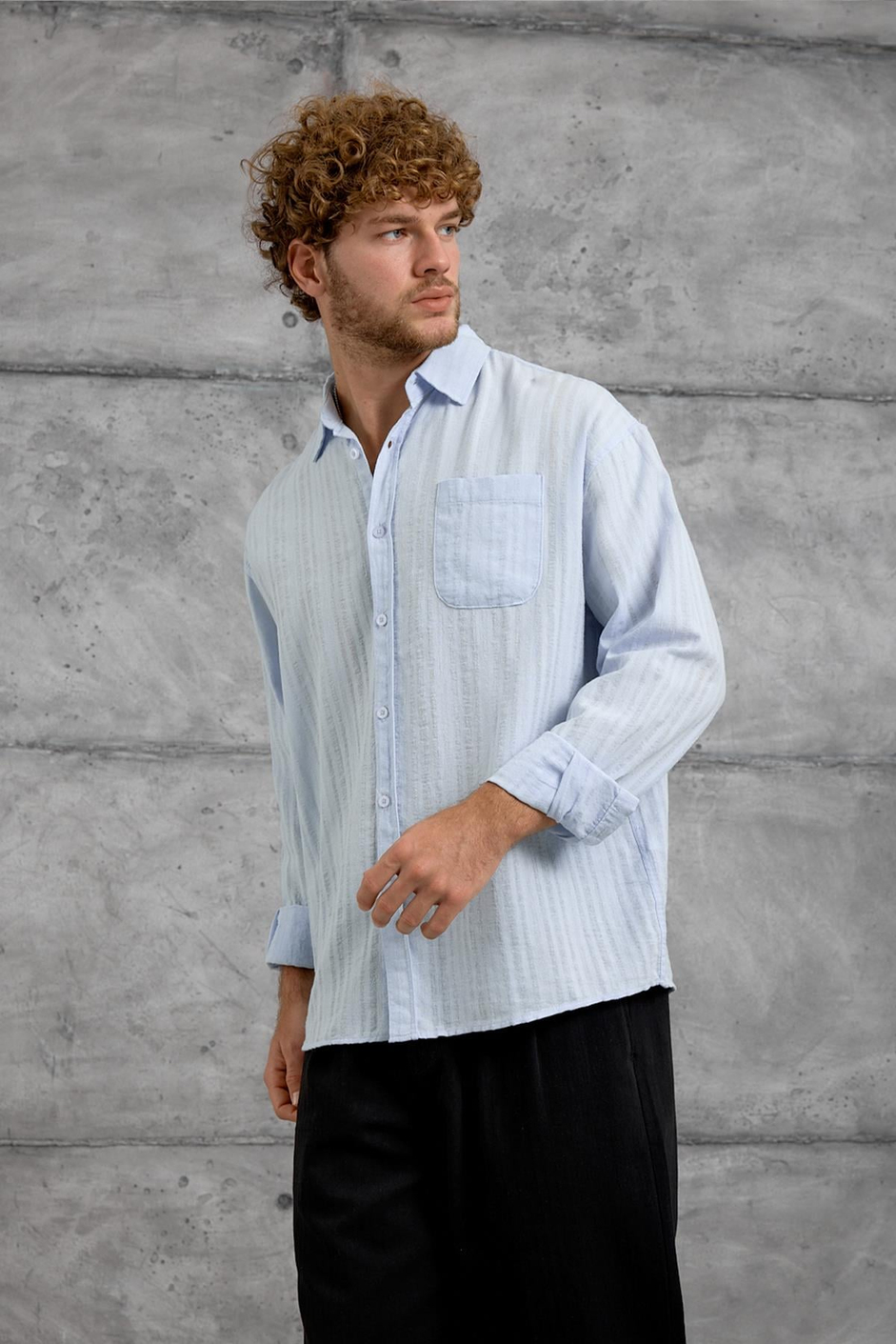 Bebe Mavisi DPP ÇİZGİLİ OVERSIZE GÖMLEK