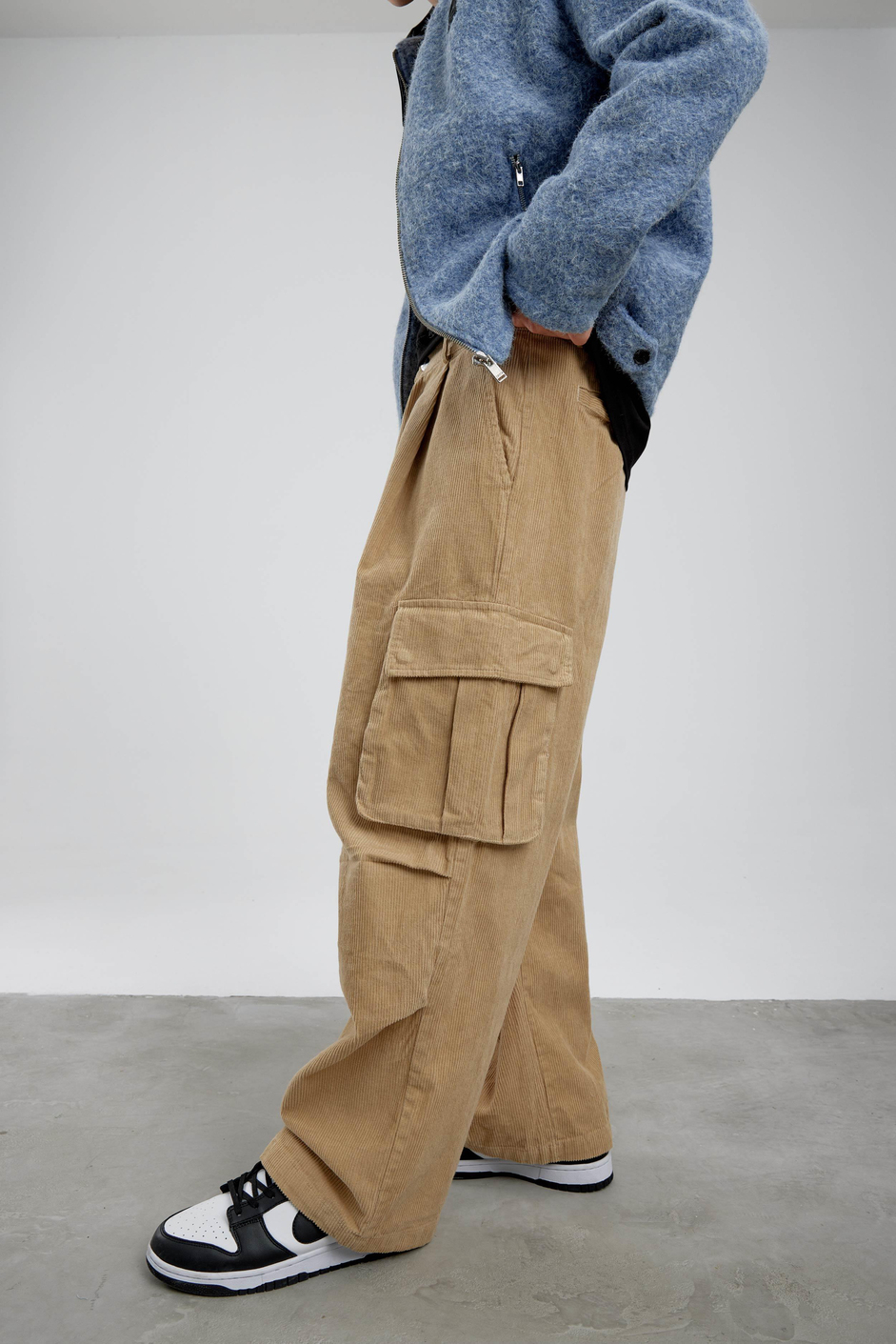 Bej Kadife Baggy Kargo Pantolon