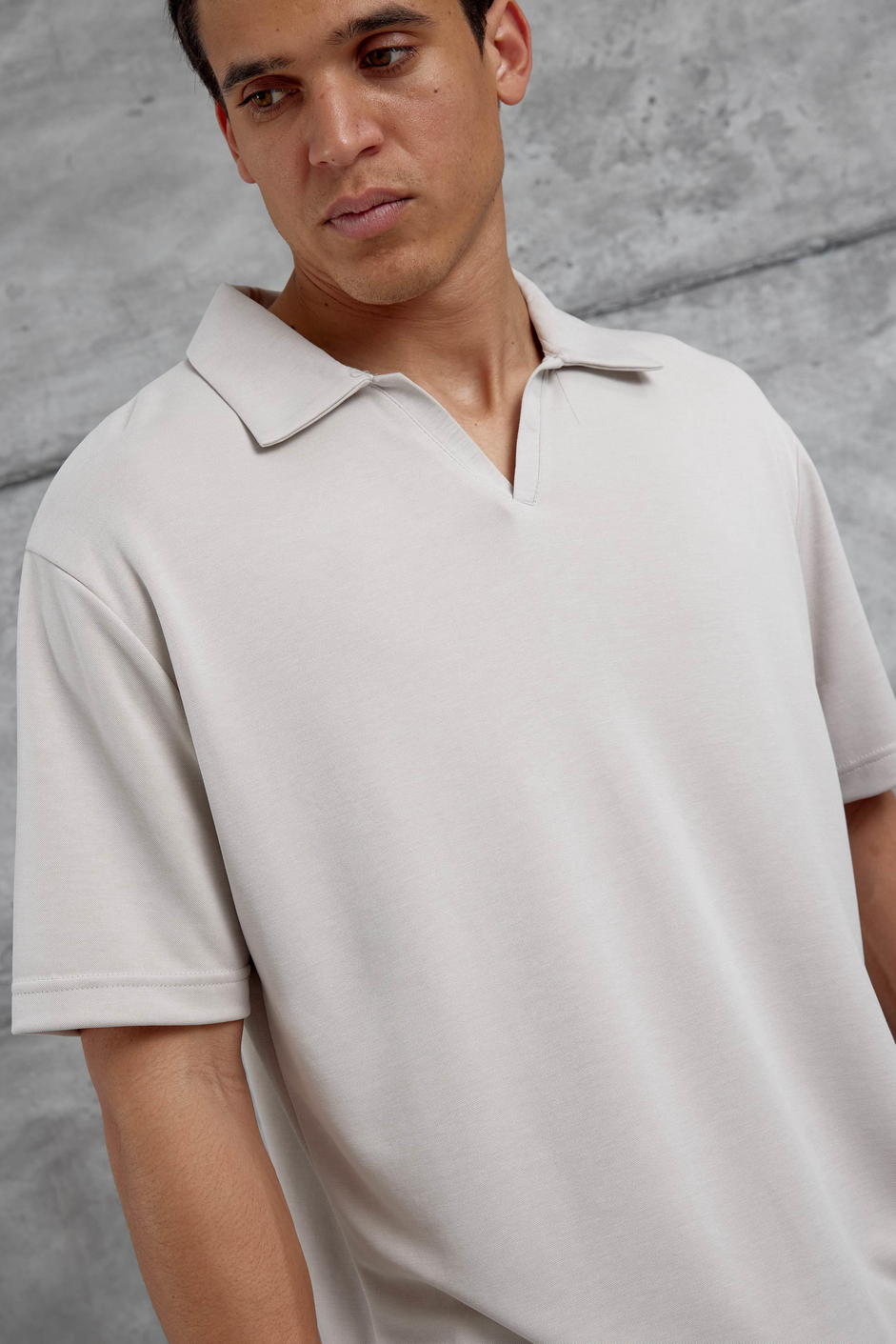 Bej Mrk Oversize Basic Polo Yaka Tshirt