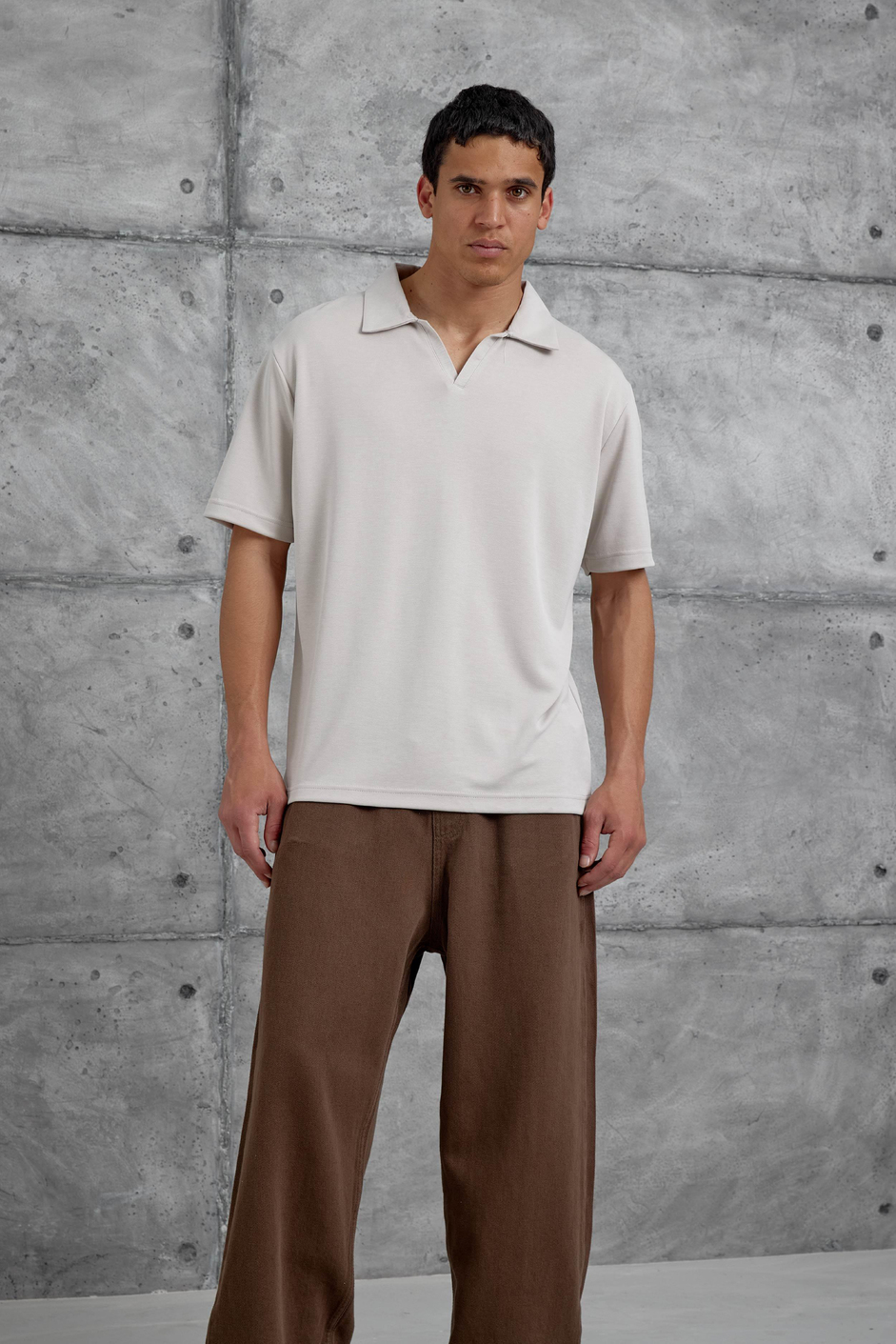 Bej Mrk Oversize Basic Polo Yaka Tshirt
