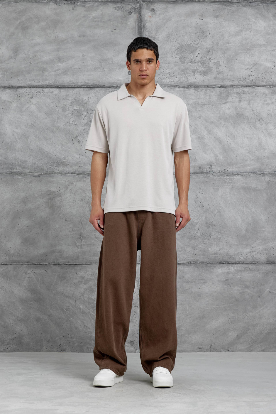 Bej Mrk Oversize Basic Polo Yaka Tshirt