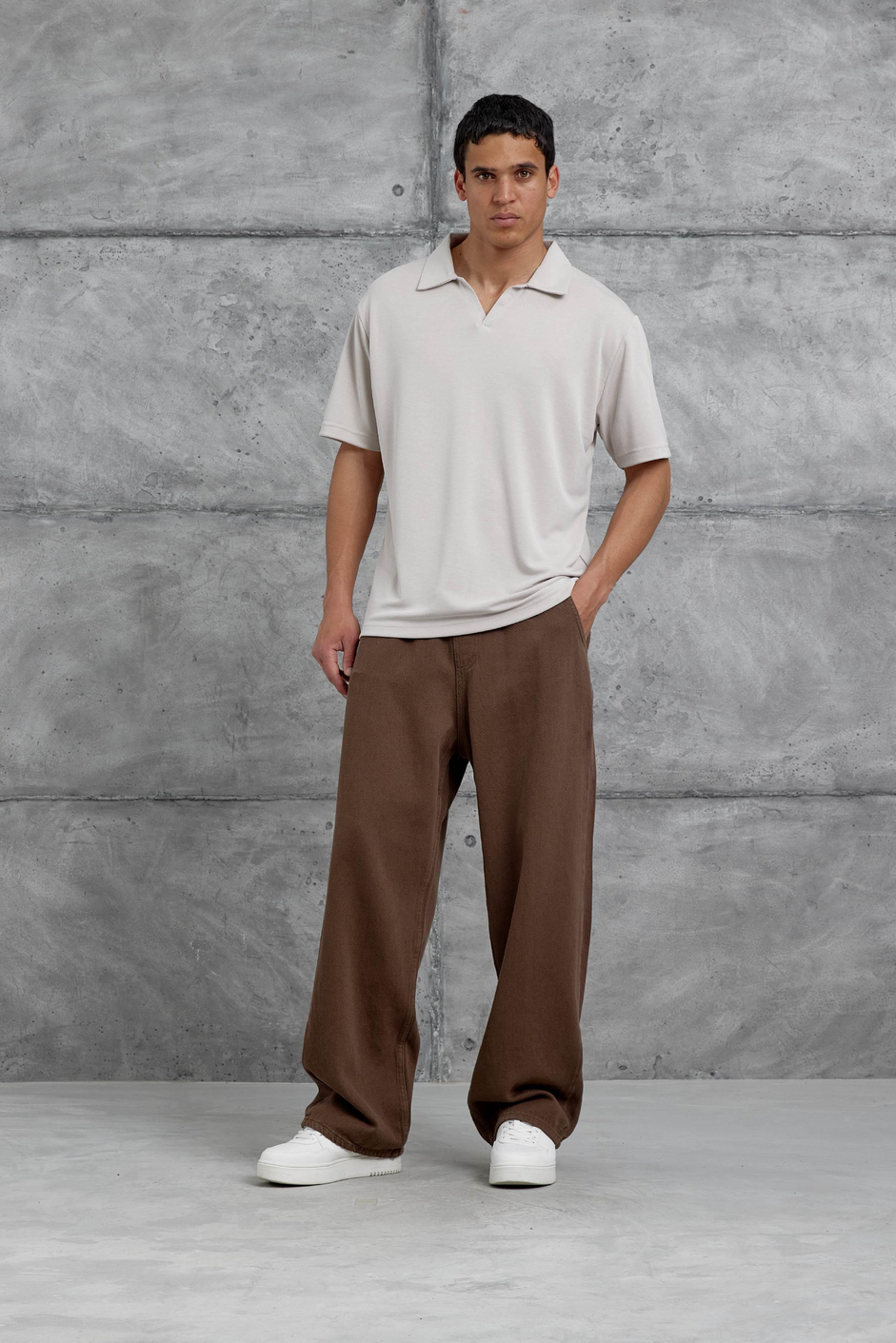 Bej Mrk Oversize Basic Polo Yaka Tshirt