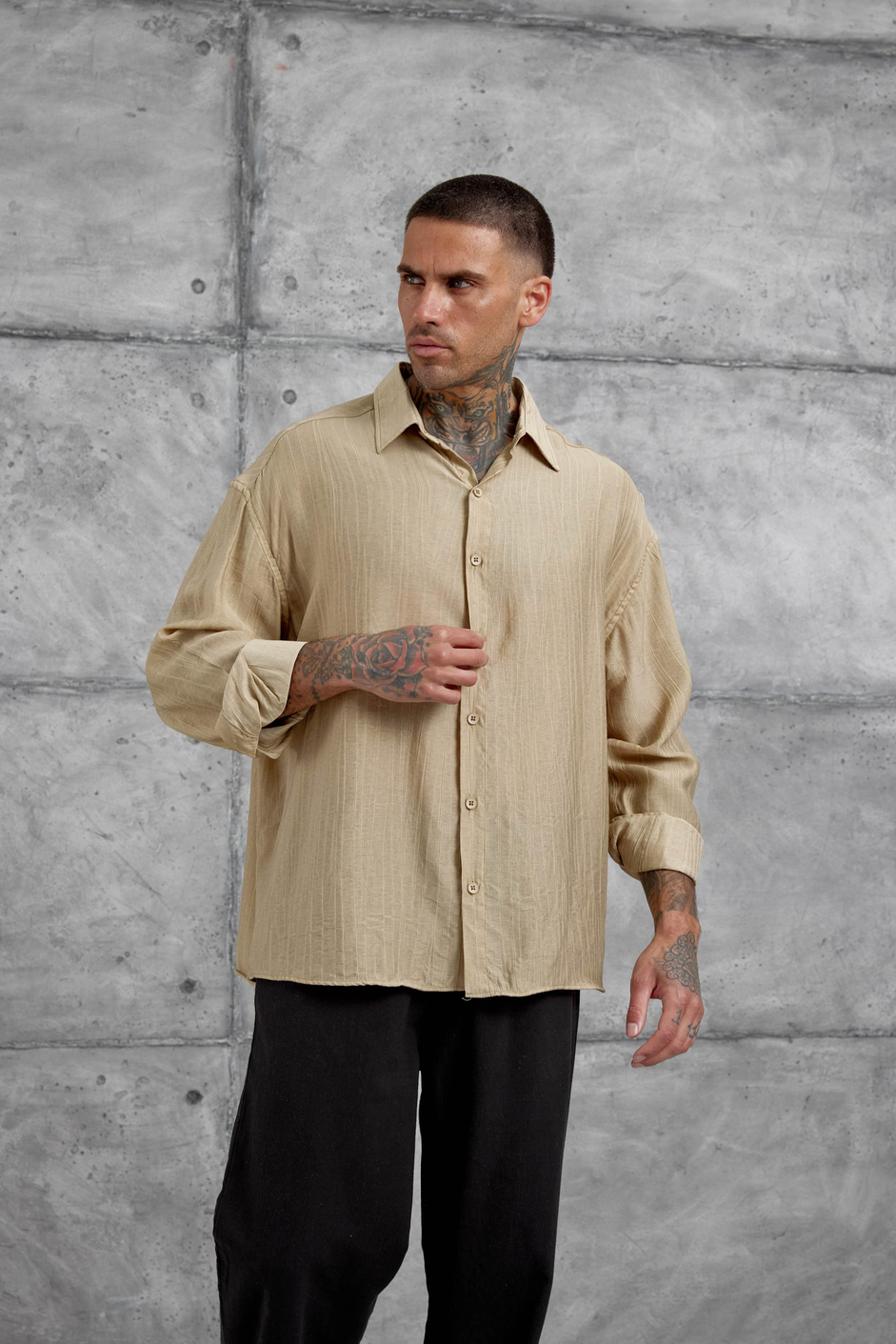 Bej Sülfür Çilek Model Oversize Gömlek