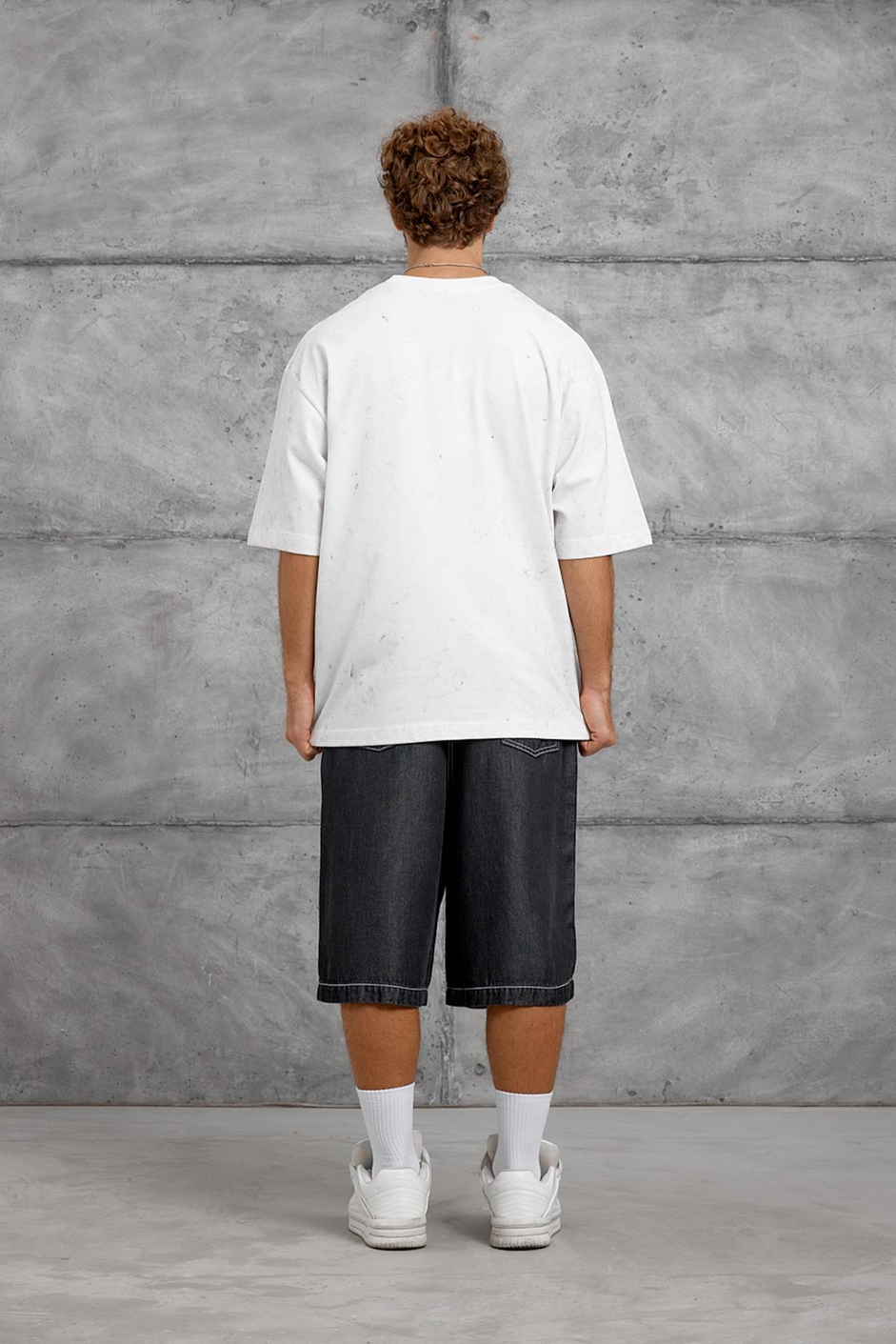 Beyaz 64 HARF BASKI YIKAMALI OVERSIZE TSHIRT