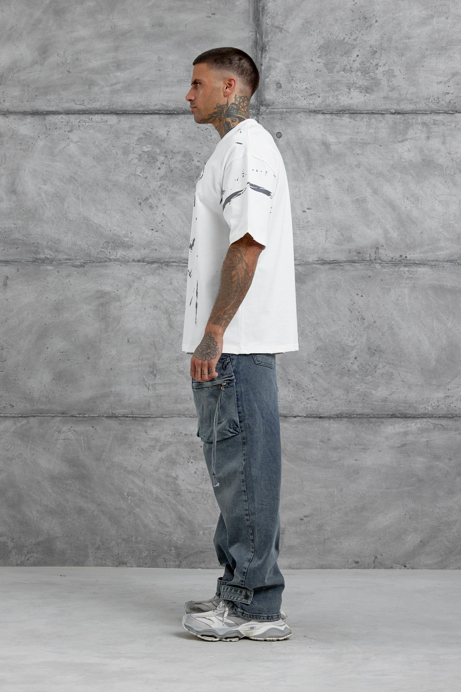 Beyaz Admired Baskılı Oversize Tshirt