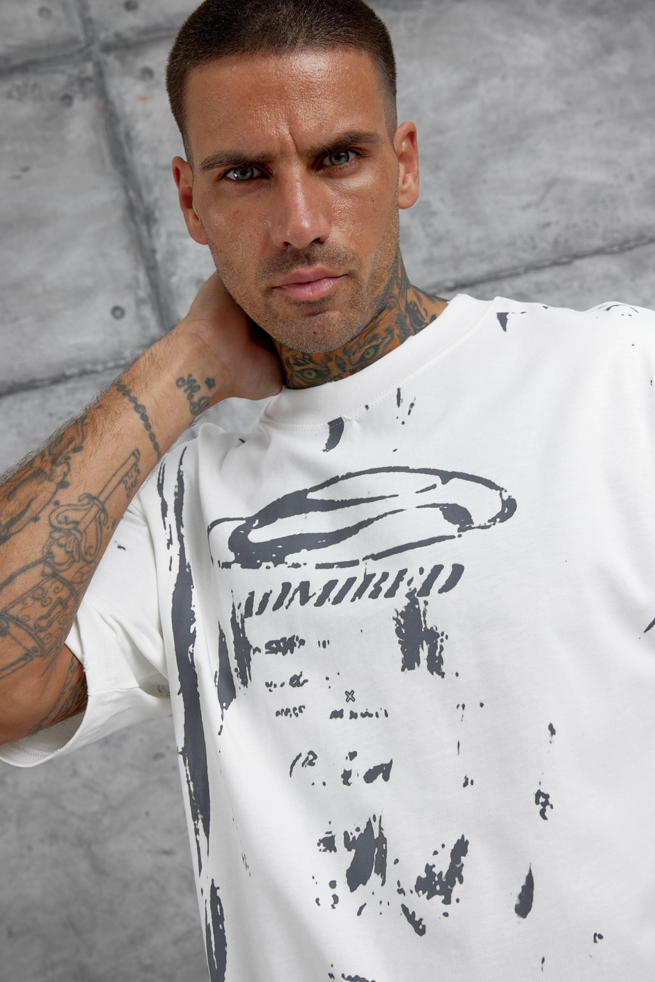 Beyaz Admired Baskılı Oversize Tshirt