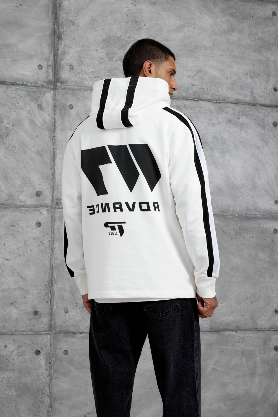 Beyaz Advance Baskılı Kapüşonlu Oversize Sweatshirt