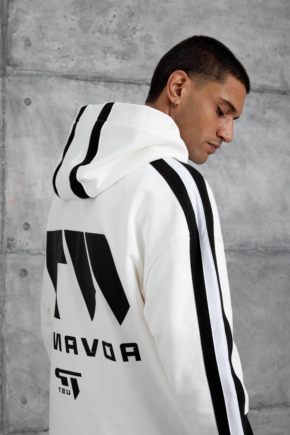 Beyaz Advance Baskılı Kapüşonlu Oversize Sweatshirt