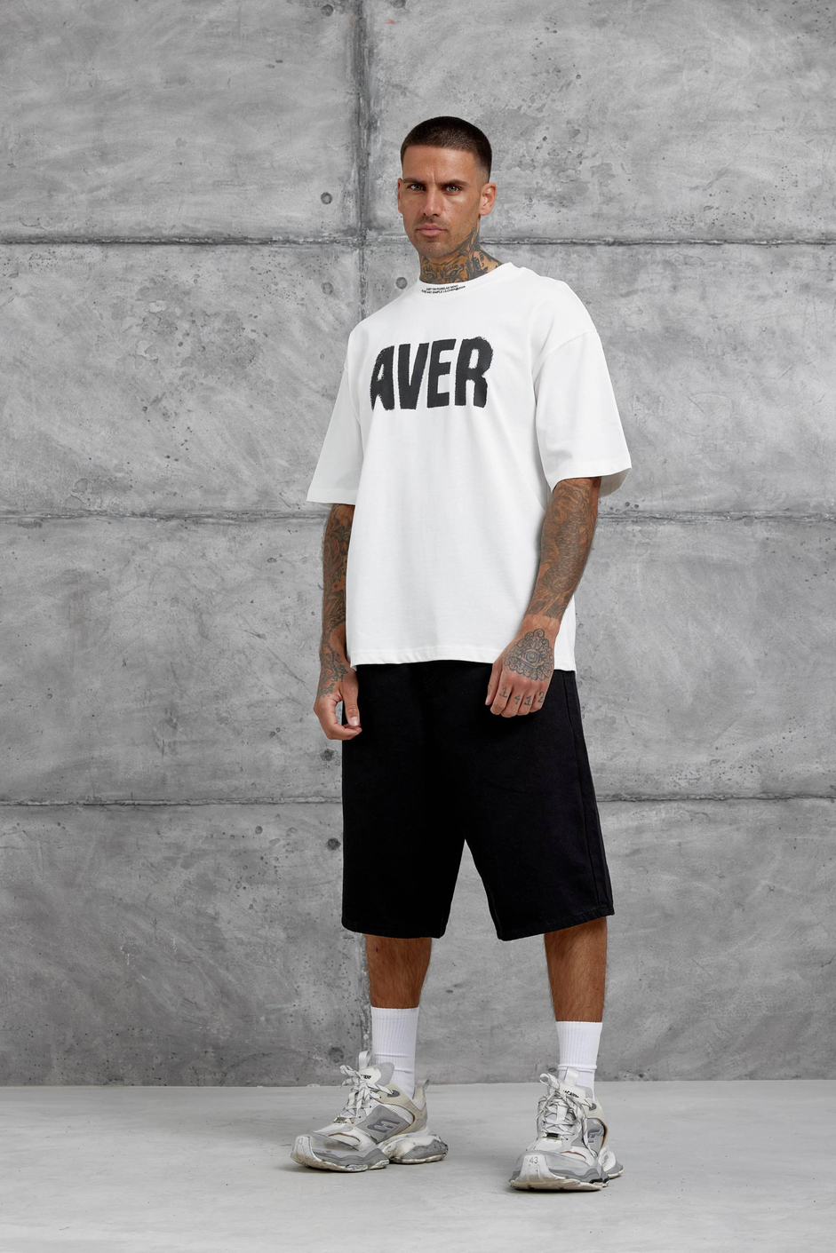 Beyaz Aver Yazılı Oversize Tshirt