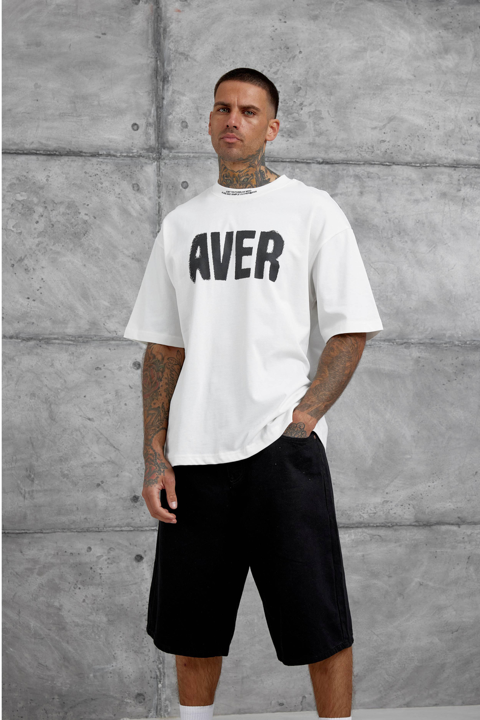 Beyaz Aver Yazılı Oversize Tshirt