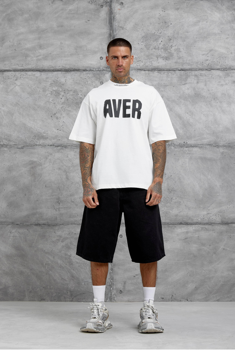 Beyaz Aver Yazılı Oversize Tshirt