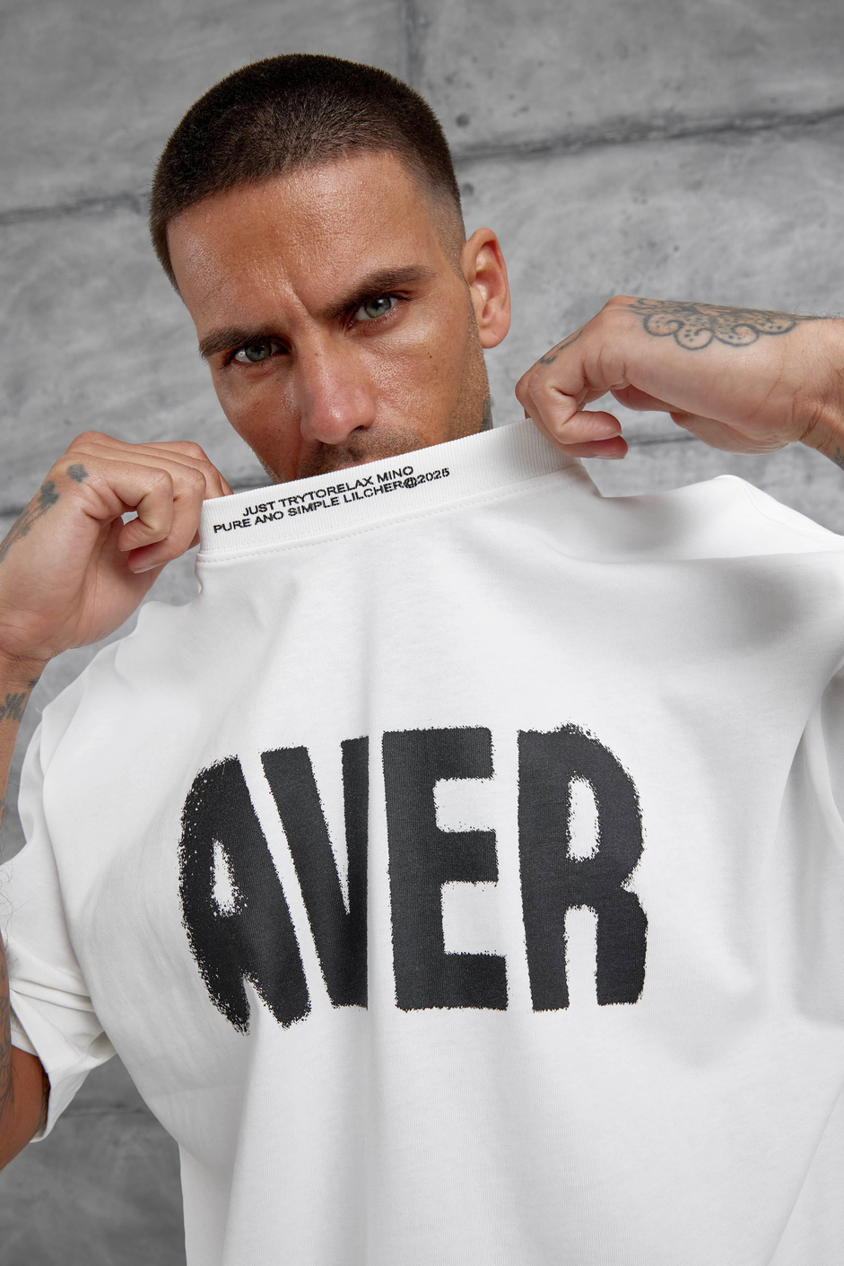 Beyaz Aver Yazılı Oversize Tshirt
