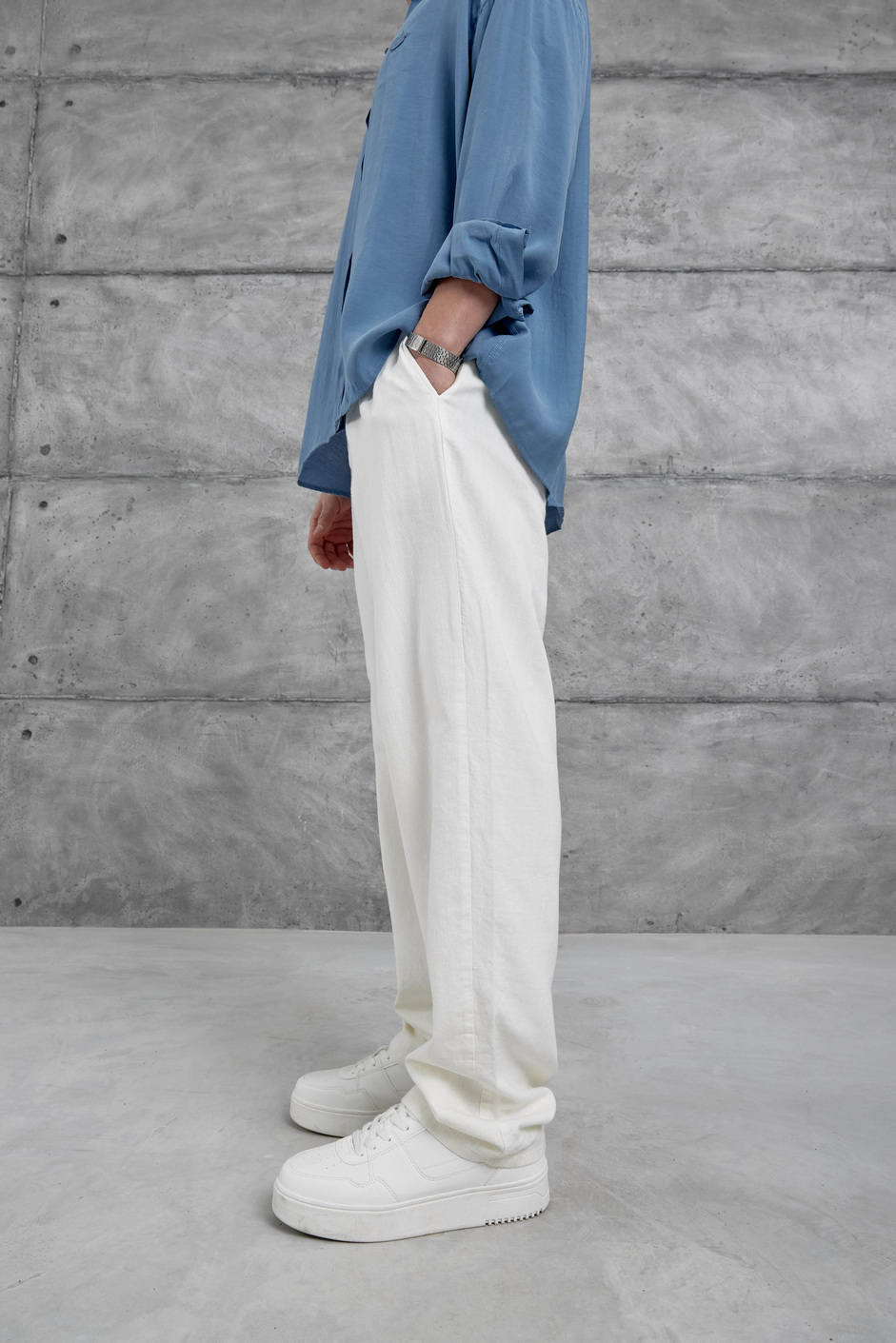 Beyaz Baggy Kalıp Gabardin Pantolon