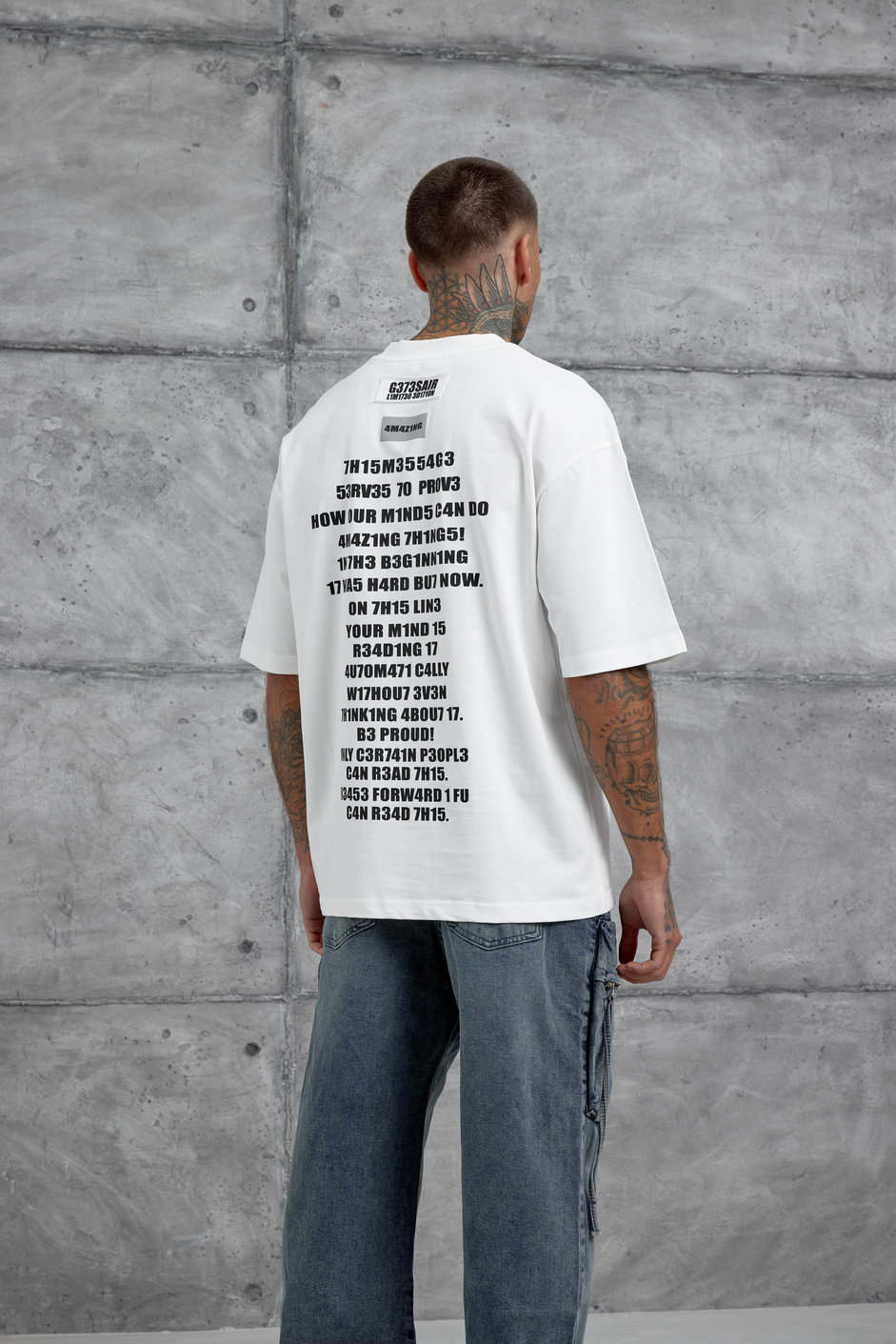 Beyaz Br41n Pow3r Yazılı Oversize Tshirt